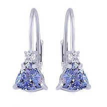 2CT Trillion Coupe Simulé Tanzanite Goutte / Pendantes Oreilles 14K or Blanc - £53.78 GBP