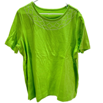 Blair Womens Shirt Size 2X Short Sleeve Green Jewel Accent Neckline - $13.58