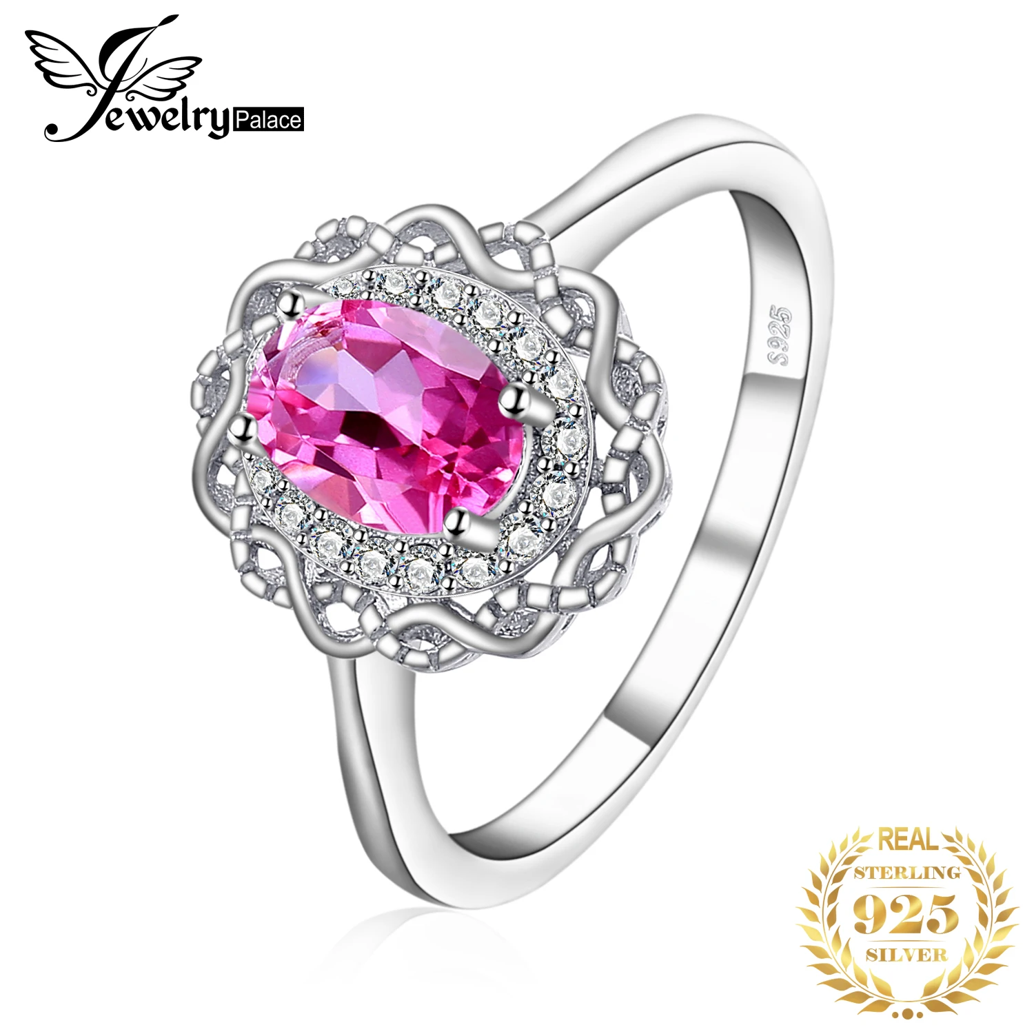 Genuine Oval Pink Topaz 925 Sterling Silver Halo Ring for Woman Gemstone Fine Je - £24.84 GBP