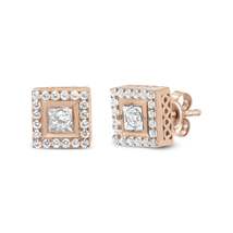 Elegant 14k Rose Gold Cttw Diamond Halo Frame Stud Earrings - £403.74 GBP