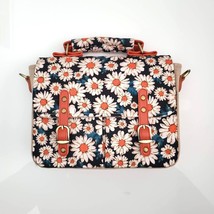 Handmade Canvas Messenger Bag Blue Orange White Daisy Faux Leather 10&quot;x ... - £64.09 GBP