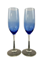 Blue Glass Champagne Flute Wine Clear Blue Glass With Elegant Cobalt Stem  - £15.82 GBP