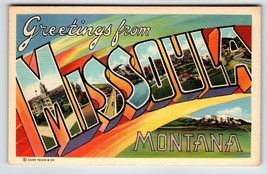 Greetings From Missoula Montana Postcard Large Big Letter Curt Teich Unused - £13.06 GBP