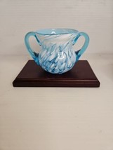 Blue Splatter Art Glass Hand Blown, Applied Handles, Sugar Bowl And Creamer - £18.66 GBP