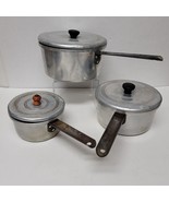 3 Aluminum Pans with Metal Lids Camping Saucepan Pot 3 Qt 2 Qt 1 Qt Set - $14.85