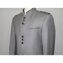 Mens Apollo  King  Banded Collarless suit Chinese Mandarin Wide leg AG93 Gray image 5
