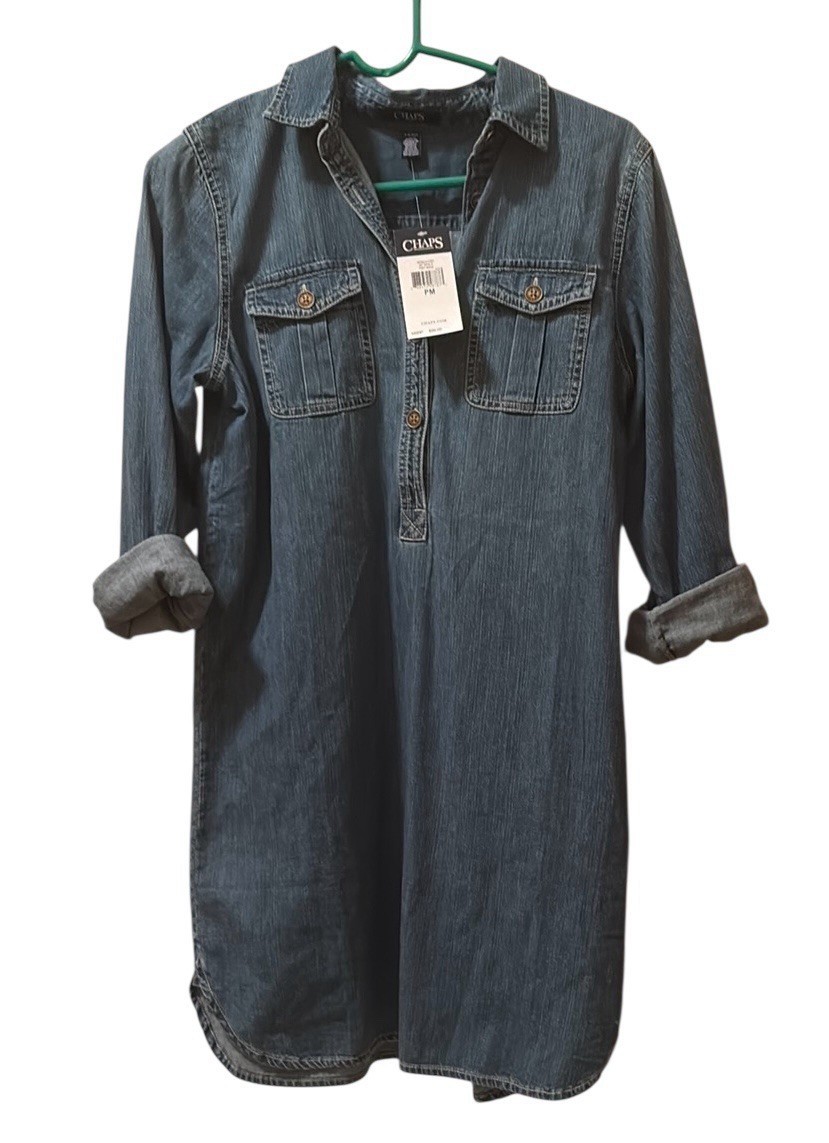 CHAPS Women&#39;s COTTON Jean Shirt Dress DENIM (Size P-M)NWT MSRP $89 - $38.61