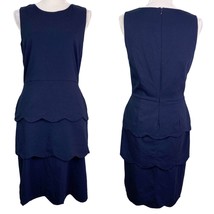 J. McLaughlin Sheath Dress Navy 10 Sleeveless Scallop Tiers Stretch - £39.11 GBP