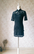 Black Chinese Style Short Lace Dress Women Custom Plus Size Lace Dress image 1