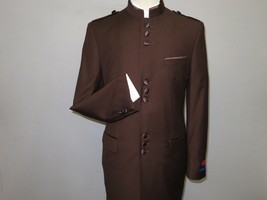 Mens Apollo  King  Banded Collarless suit Chinese Mandarin Wide leg AG94 Brown - £120.63 GBP