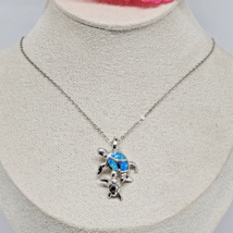 CI  925 Sterling Silver - Blue Opal Turtle Duo Pendant Chain Necklace - £24.05 GBP