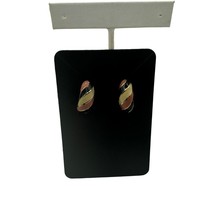 Vintage Enamel Post Back Earrings in Black Cream &amp; Mauve Stripes - $19.79