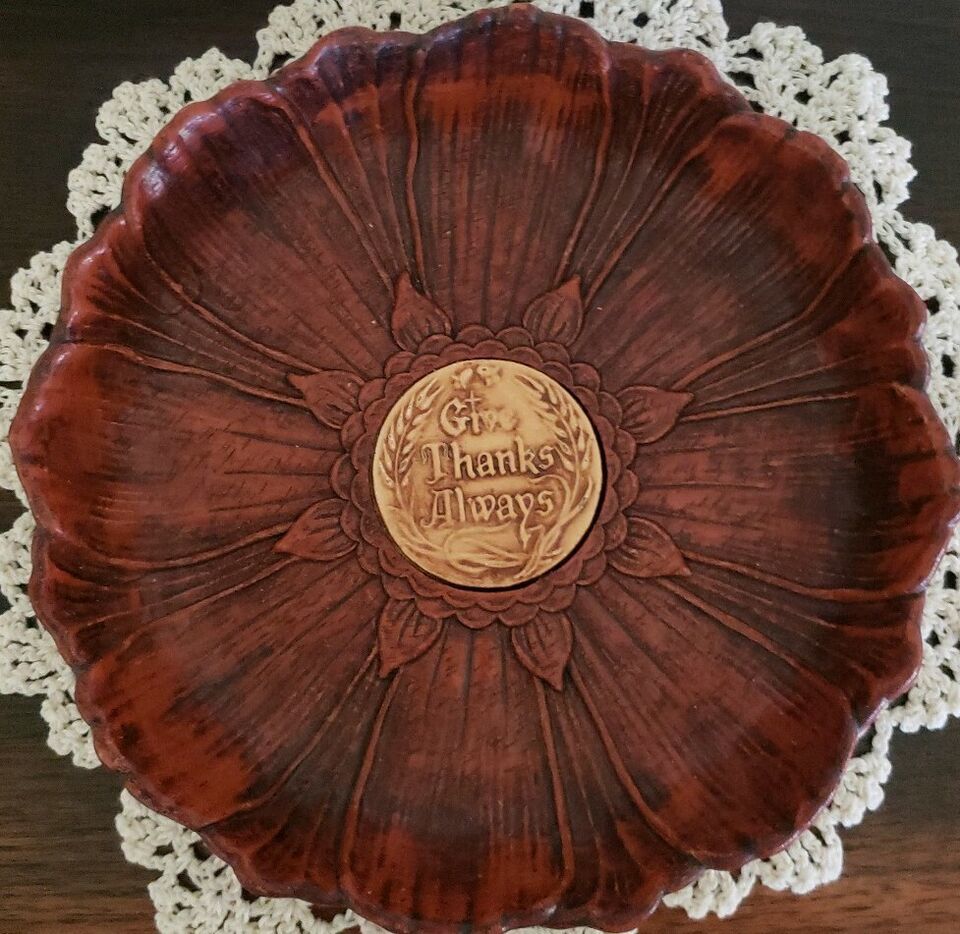 Vintage 1950&#39;s Multi Products Inc. 8&quot; Molded Bowl Give Thanks Always Syr... - $26.18