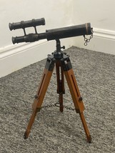 Nautical Telescope 10 Inch Double Barrel Solid Brass Spyglass With Wooden Tripod - £40.08 GBP