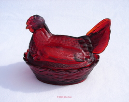 Asian Ruby Red 6 inch Glass Hen on a Nest Covered Dish HON - £15.98 GBP