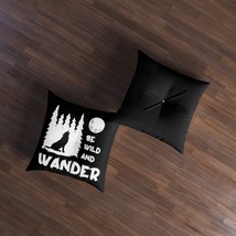 Tufted Floor Pillow with Black and White Wolf Print, &quot;Be Wild and Wander&quot; - £73.45 GBP+