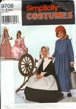 Simplicity 9708 Girls Pilgrim Costume Puritan Dress Apron Bonnet Pattern Uncut - $19.78