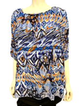 Tbags Los Angeles Blue Patterned Short Sleeve Top Size 2X, NWT - £19.08 GBP