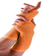 Neon Tone Long Fishnet Fingerless Elbow Sleeves Gloves Punk Costume - Orange - £3.92 GBP