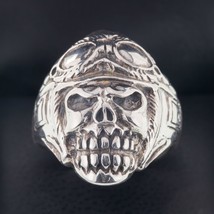 Men&#39;s Biker Skull w/Helmet and Goggles In Sterling Silver Band Ring Size 9.75 - £66.19 GBP
