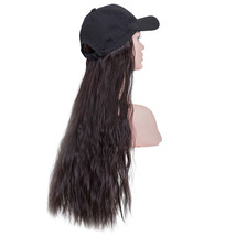 Women Water Wave Baseball Cap Wig Darkest Brown Synthetic Hair 24 Inches - £19.57 GBP