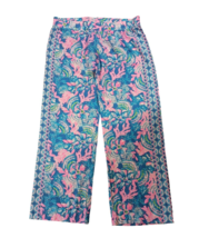 Lilly Pulitzer Bal Harbour Palazzo Pant In Palm Paradise XL Pink Blue Wide Leg - £38.50 GBP