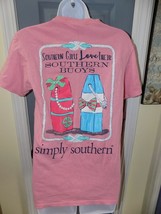 Simply Southern Southern Girls Love Their Southern Buoys Pink T-Shirt Size S EUC - £14.27 GBP