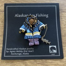 Alaskan Jewelry Brooch Pin by Agnes Walsky &quot;Alaskan Fishing&quot; Fisherman E... - £19.45 GBP