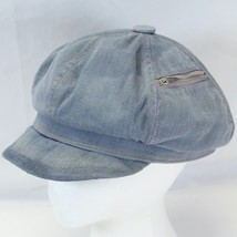 Women Denim Newsboy Hat Cap Beret Flat Casual Blue with Pocket &amp; Zipper Size 7 - £28.26 GBP