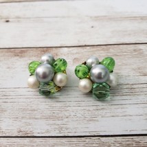 Vintage Clip On Earrings - Cluster in Different Shades of Green - £9.43 GBP