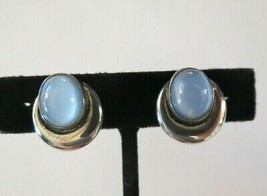Art Deco Sterling Silver Screw Back Earrings Blue Moon Glow Glass Cabs S... - £18.16 GBP