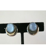Art Deco Sterling Silver Screw Back Earrings Blue Moon Glow Glass Cabs S... - £18.06 GBP