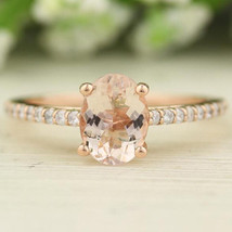 1.30 Ct Lab Created Oval Cut Morganite Halo Engagement Ring 14K Rose Gold Plated - £76.53 GBP