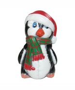 Vtg Hand Painted Ceramic Penguin w/ Santa Hat Plaid Scarf Figure Holiday... - $20.92 CAD