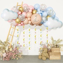 185Pcs Gender Reveal Decoration, Double-Stuffed Pastel Pink And Blue Brown Nude  - £23.48 GBP