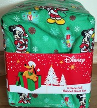 Disney Mickey Mouse Santa Christmas Sheets Cotton Flannel Full Sheet Set... - $67.49