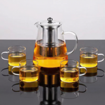 44OZ Glass Teapot Borosilicate Clear Tea Kettle with Remove and 4 pcs cup - $24.82