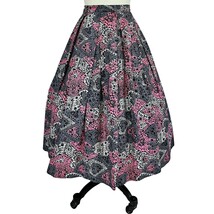 1950s VTG Pink Grey Cotton Pleated Skirt Dutch Heart Couple Print Full Sz S - $148.45