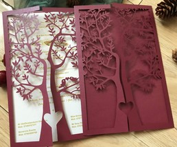 50pcs burgundy red Tree laser cut Wedding Invitation cards,custom Laser Cut Wedd - £43.00 GBP