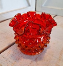 Vintage Amberina Orange Hobnail Glass Vase Rose Bowl Ruffled Edges by Fe... - £17.05 GBP