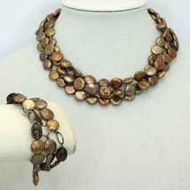Retired Silpada Sterling Bronze Coin Pearl Necklace &amp; Bracelet Set N1717 B1850 - £55.93 GBP