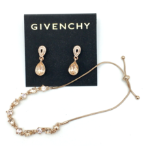 GIVENCHY rose gold tone peachy pink crystal drop earrings &amp; slide bracelet set - £31.90 GBP