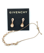 GIVENCHY rose gold tone peachy pink crystal drop earrings &amp; slide bracel... - £31.27 GBP