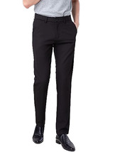 Plaid&amp;Plain Men&#39;s Solid Black Classic Flat Front Slim Fit Dress Pants 36... - £17.60 GBP