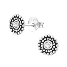 925 Sterling Silver Round Stud Earrings with Crystal - £11.98 GBP