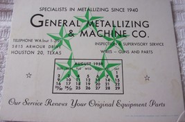 Vintage General Metallizing &amp; Machine Co August 1959 Calendar Ink Blotter  - $2.99