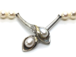 Sterling 14k Genuine Pearl and Natural Diamond Necklace 19” 15 Diamonds - £182.41 GBP