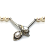Sterling 14k Genuine Pearl and Natural Diamond Necklace 19” 15 Diamonds - £183.28 GBP