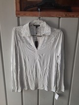 Cable &amp; Gauge Eyelet Lace Collar White Jersey Polo Shirt NWT Sz L - £26.80 GBP