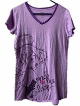 Disney Tinkerbell Sleep Shirt Womens Medium  Purple V Neck  Short Sleeved - £5.84 GBP